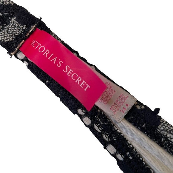 VICTORIA'S SECRET BLACK & WHITE FLORAL CUTOUT PUSHUP BIKINI TOP 34A - Picture 6 of 7